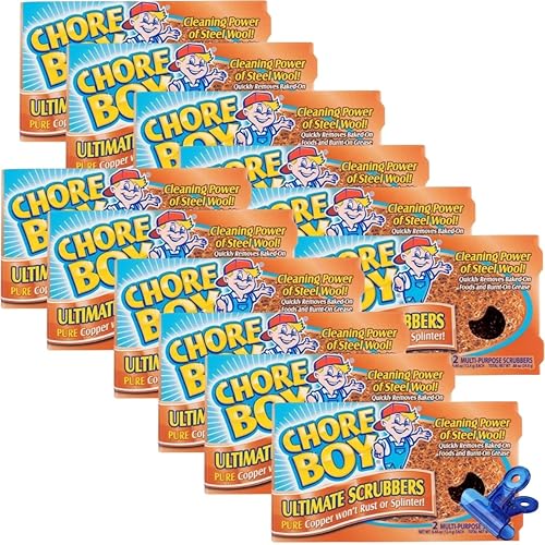 Chore Boy Heavy Duty Copper Scrubber for Pots and Pans 2 pk - Dish Scrub Pad & Cast Iron Cleaner - Scouring Pads - Steel Wool Alternative - 12 Pack