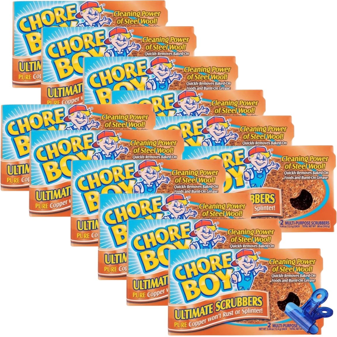 Chore Boy Heavy Duty Copper Scrubber for Pots and Pans 2 pk - Dish Scrub Pad & Cast Iron Cleaner - Scouring Pads - Steel Wool Alternative - 12 Pack