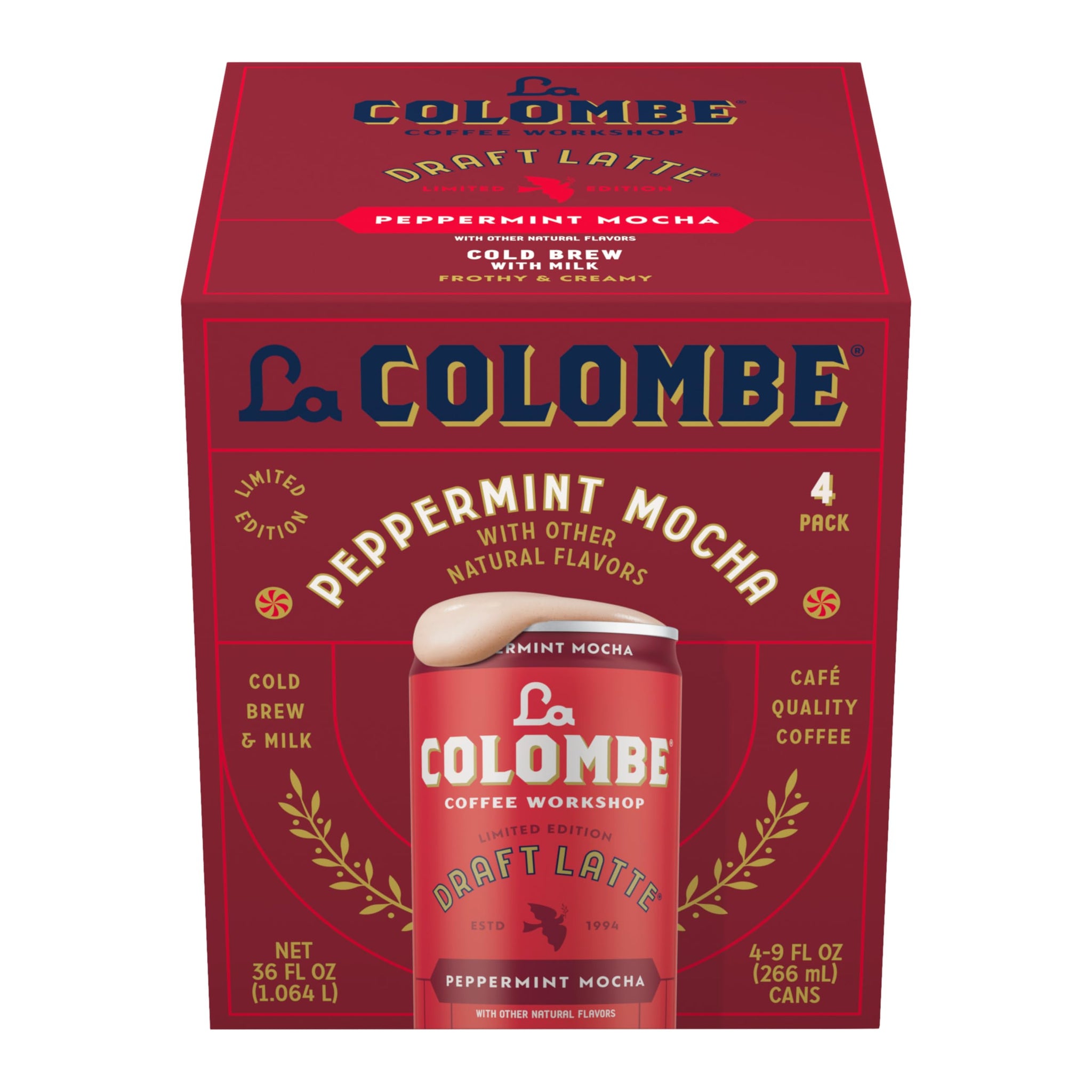 La Colombe Peppermint Mocha Draft Latte - 9 Fluid Ounce, 4 Count - Cold-Pressed Espresso And Frothed Milk + Peppermint And Dark Chocolate - Made