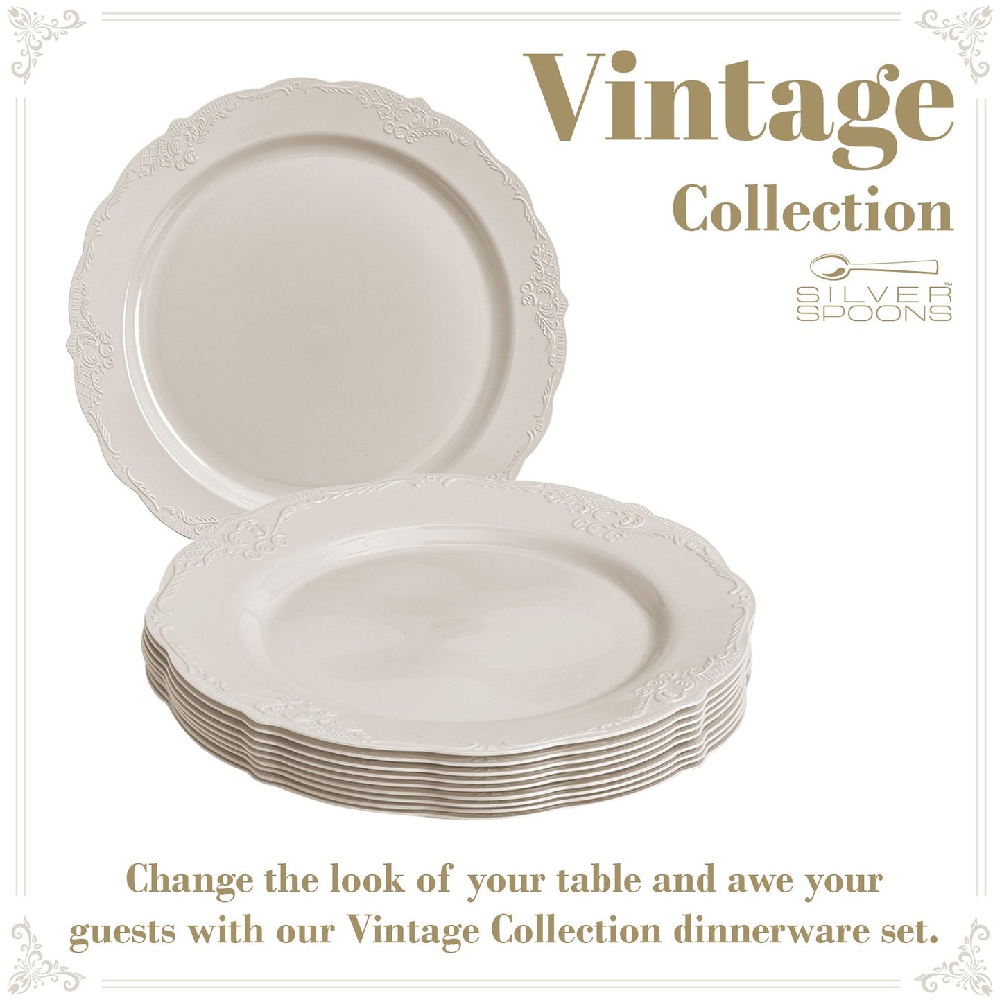 DISPOSABLE DINNERWARE SET, 20 Cake Plates (Vintage - Cream, 9")