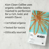 Kion Organic Whole Bean Coffee, Tested for Toxins, Ethically Sourced, Rich, Bold, and Smooth, Medium Roast 12 Oz (1 Pack)