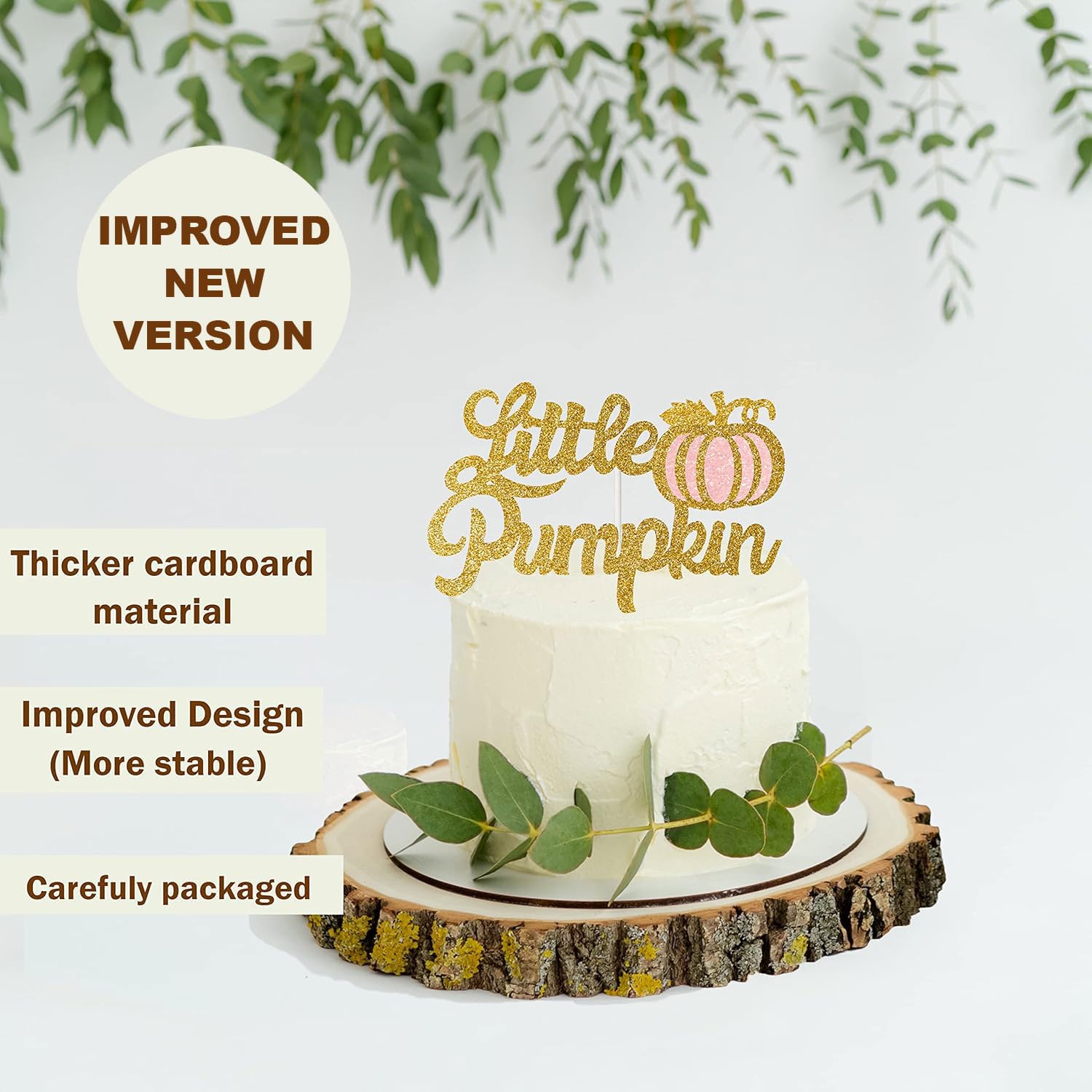 Little Pink Pumpkin Cake Topper + 24 Cupcake Toppers, 25pcs Kit | Cake Decoration Set for Girls Pumpkin Birthday Party, Autumn/Fall Theme Baby Shower