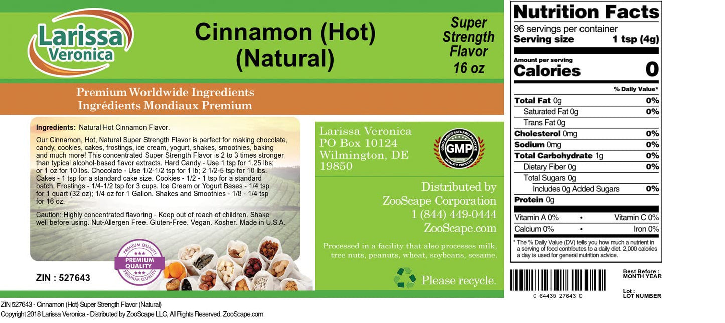 Cinnamon (Hot) Super Strength Flavor (Natural) (16 oz, ZIN: 527643) - 3 Pack