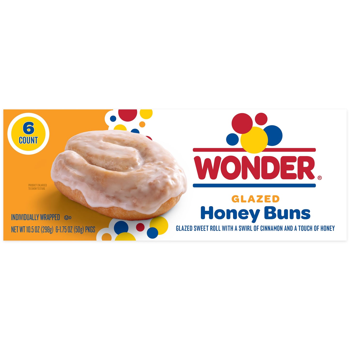 Wonder Glazed Honey Buns, Individually Wrapped Pastry Snacks, 6 Count