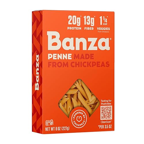 Banza Penne Pasta from Chickpeas - Gluten Free, High Protein, and Lower Carb Protein Penne Chickpea Pasta - 8oz