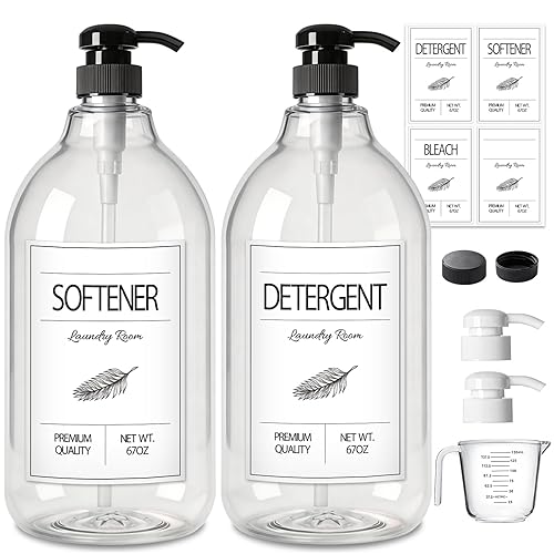 GMISUN Laundry Detergent Dispenser, 2 Pack Liquid Laundry Soap Dispenser, 64oz Storage Container for Farmhouse Laundry Room Decor, Liquid Bottle