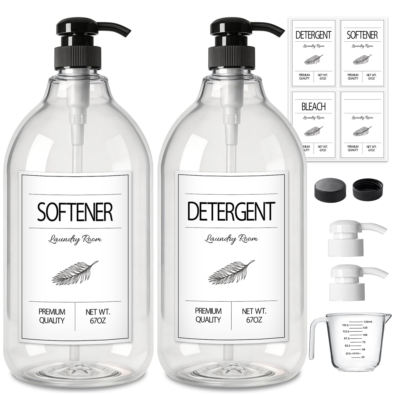 GMISUN Laundry Detergent Dispenser, 2 Pack Liquid Laundry Soap Dispenser, 64oz Storage Container for Farmhouse Laundry Room Decor, Liquid Bottle