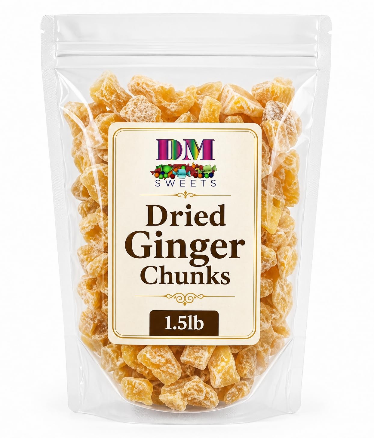 Dried Ginger Chunks - 1.5 lb Bulk Bag of Spicy Sweet Ginger Pieces for Snacking, Baking, Tea, Trail Mix