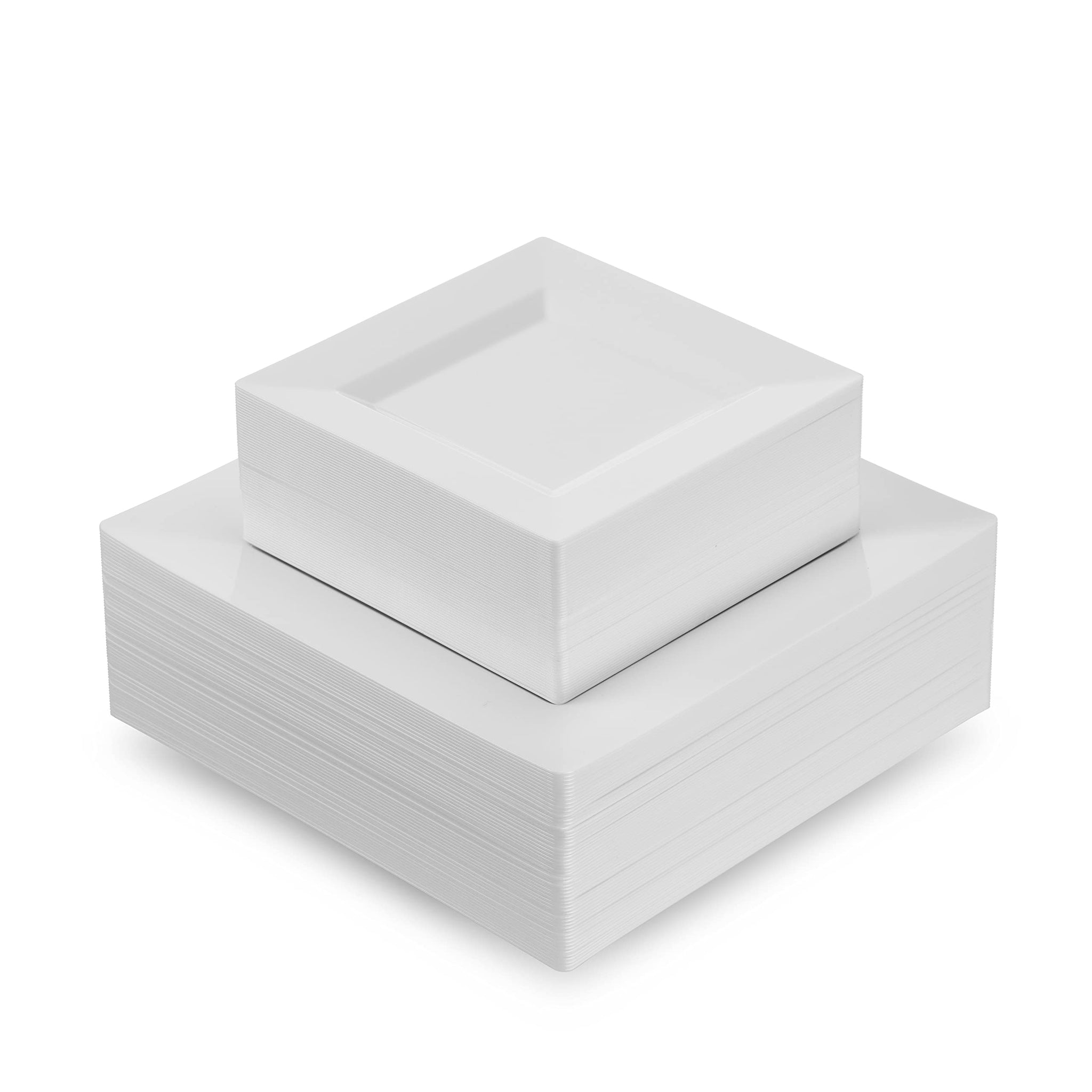 60 White Plastic Plates Set, 30 Pc 10.25 Inch Plastic Dinner Plates, and 30 Pc 7.5 Inch Plastic Dessert Plates, Fancy Disposable Plates, Heavy Duty