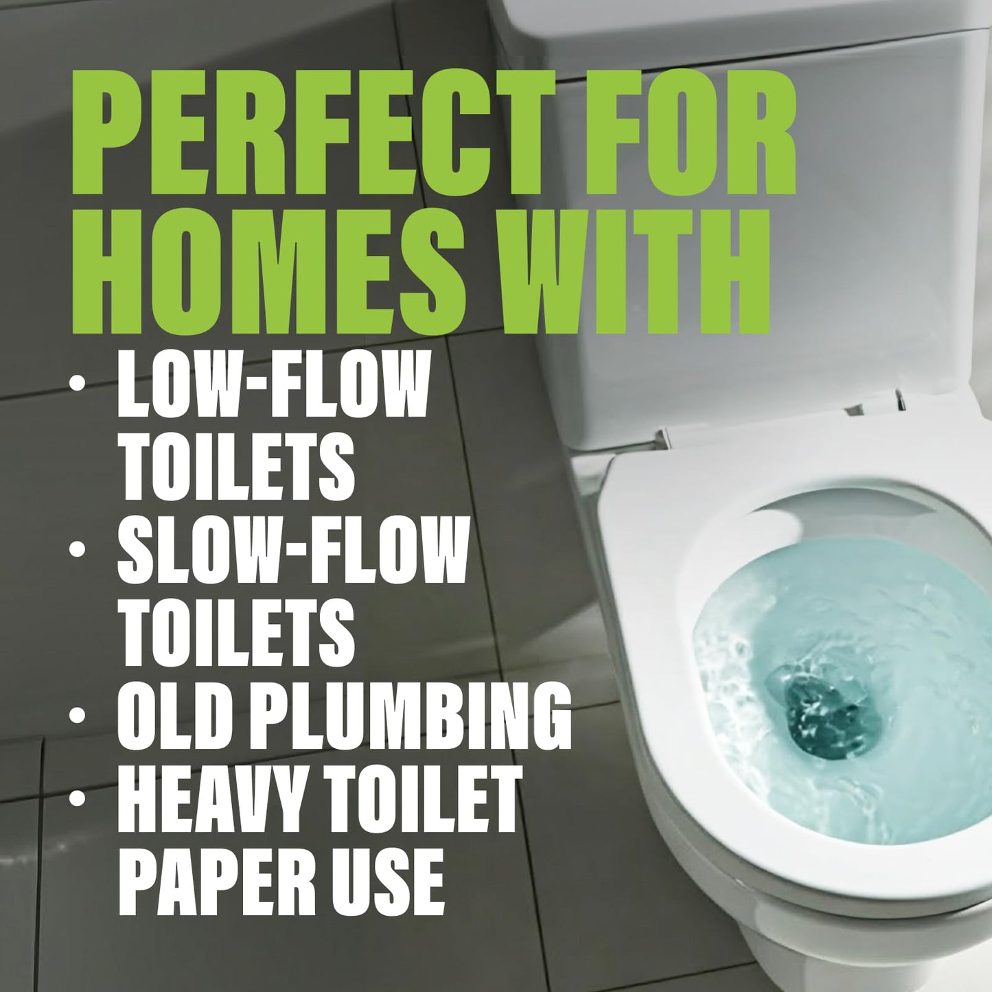 Green Gobbler Toilet Clog Defense - Coats Pipes to PREVENT Toilet Clogs and Improves Flush Performance - Safe for Septic - Great for Old Plumbing, Low