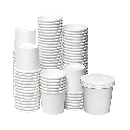 DHG PROFESSIONAL 250 Sets White Paper Food Containers With Vented Lids, To Go Hot Soup Bowls, Disposable Ice Cream Cups (16oz)
