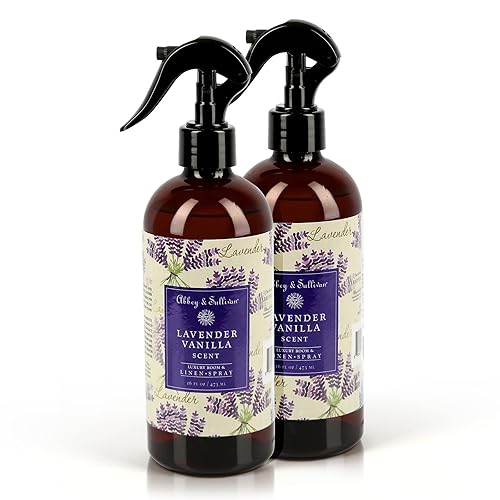 Abbey & Sullivan Linen Spray, Lavender Vanilla, Fabric Freshener and Odor Eliminator, Pack of 2, 16 oz