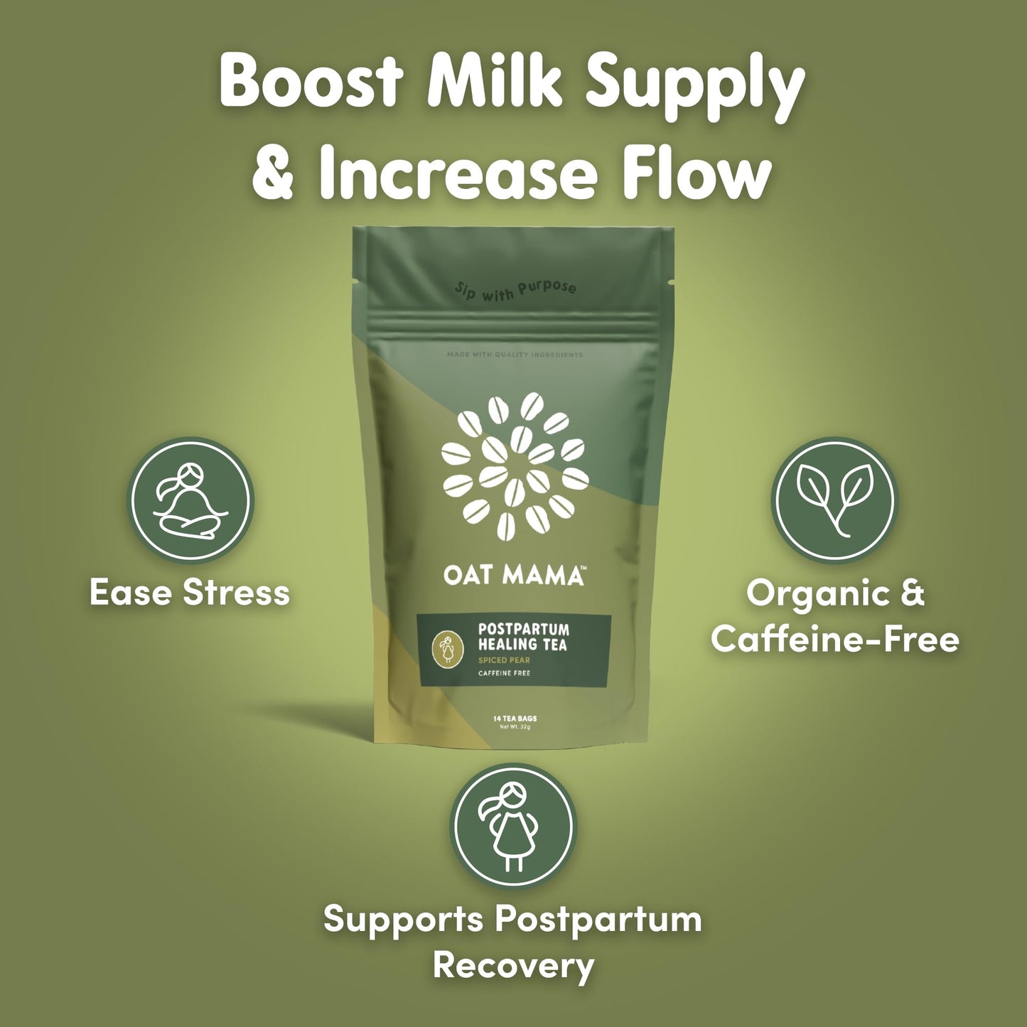 OAT MAMA Flavored Microplastics-Free Postpartum Recovery Tea - Spiced Pear Flavor - Calming & Healing Tea for Hormone Balance - Nourishing Organic