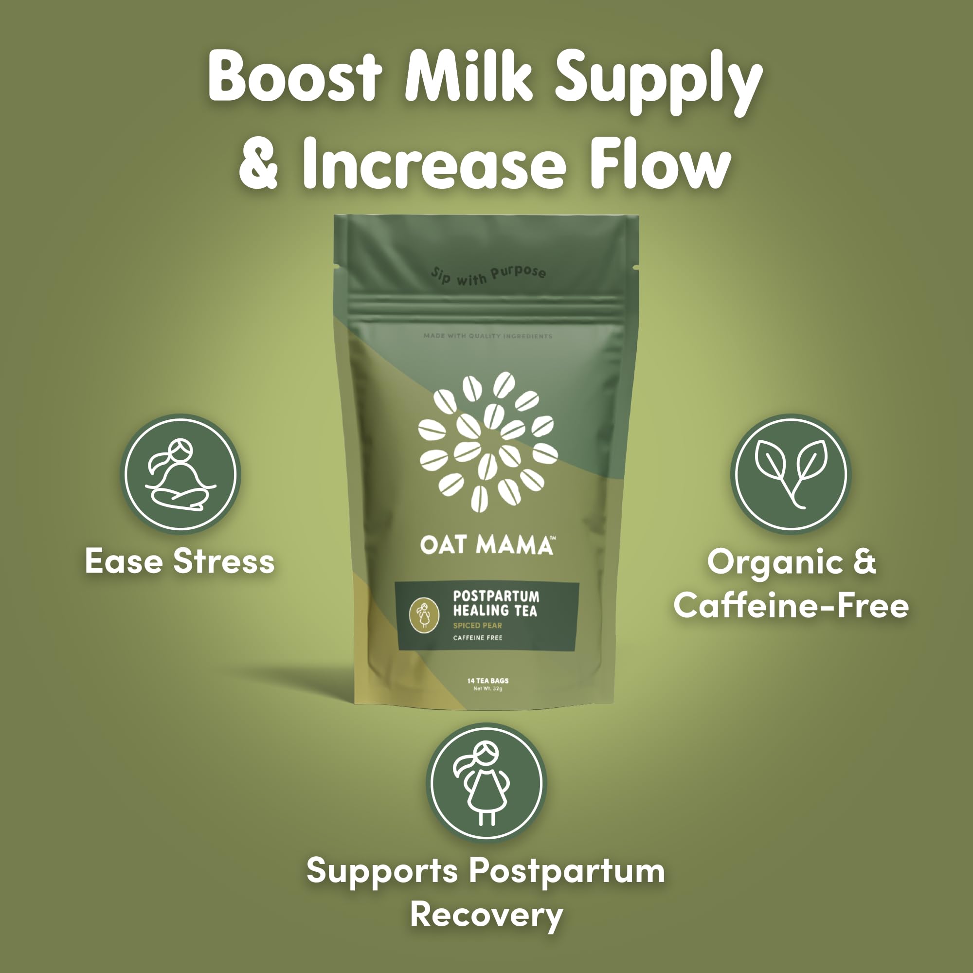 OAT MAMA Flavored Microplastics-Free Postpartum Recovery Tea - Spiced Pear Flavor - Calming & Healing Tea for Hormone Balance - Nourishing Organic