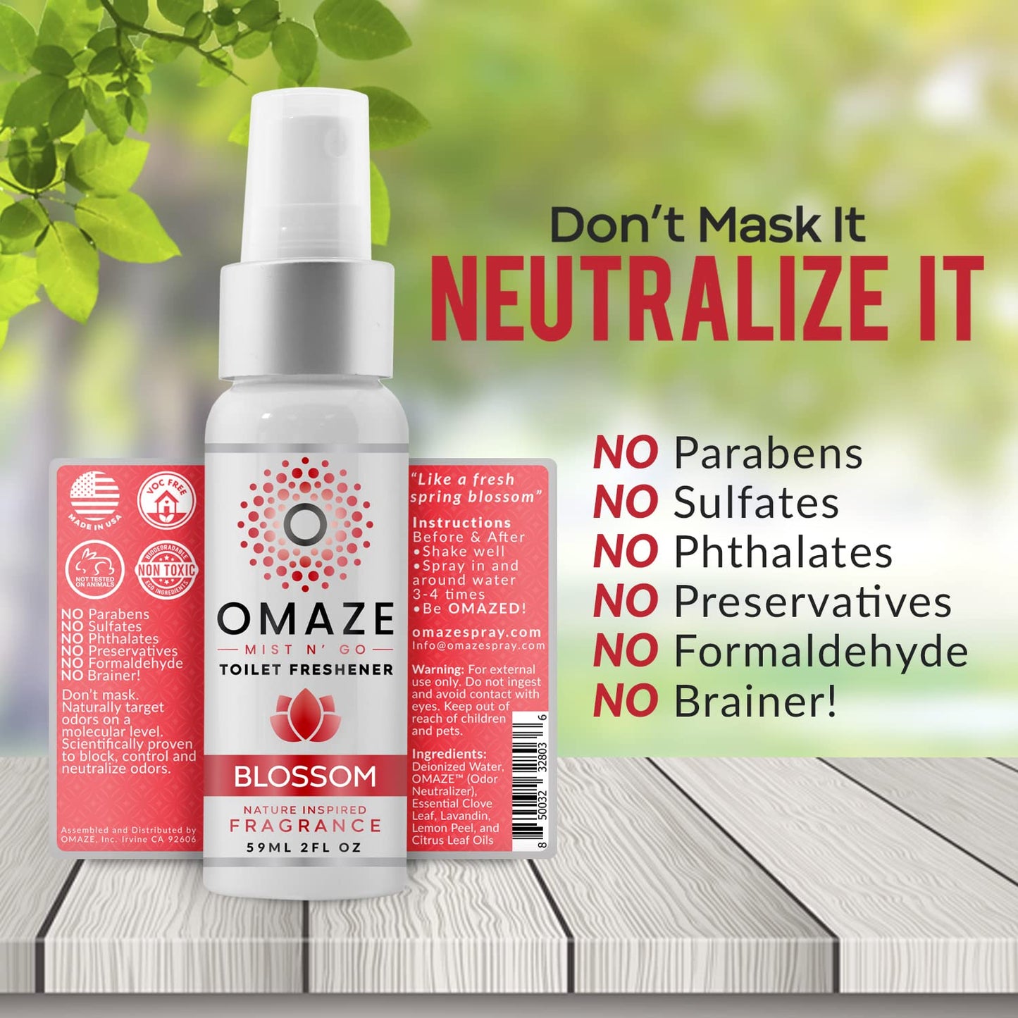OMAZE Mist N Go Toilet Freshener, Blossom Scent 2Fl Oz | Odor Neutralizer for Toilets