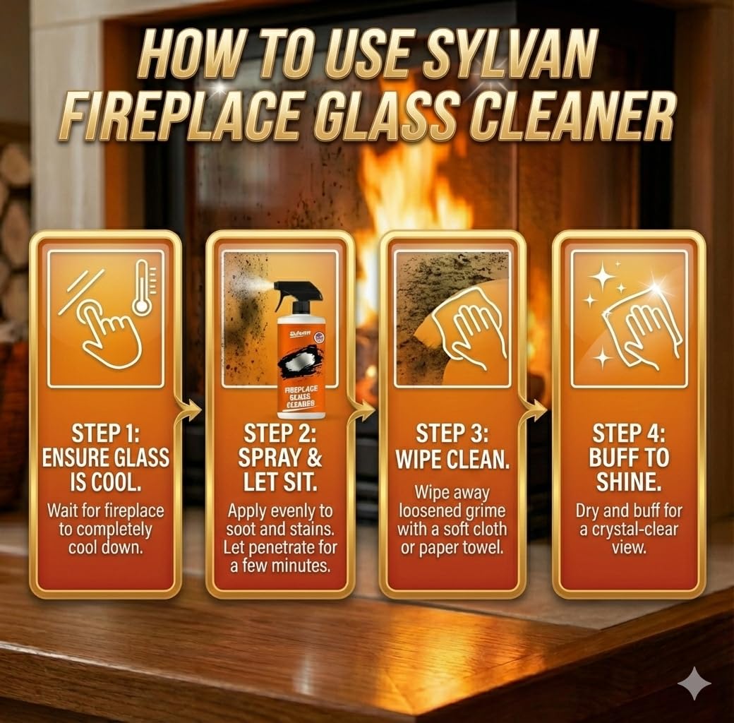 Sylvan Hills Fireplace Glass Cleaner 16 oz | Made in the USA | Removes Tough Stains | Heavy Duty Soot, Creosote & Smoke Stain Remover - Fast-Acting