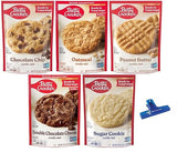 Betty Crocker Cookie Mix Variety, Chocolate Chip, Oatmeal, Peanut Butter, Double Chocolate Chunk, and Sugar Cookie, 17.5 Ounce (Pack of 5) - with Make Your Day Bag Clip