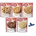 Betty Crocker Cookie Mix Variety, Chocolate Chip, Oatmeal, Peanut Butter, Double Chocolate Chunk, and Sugar Cookie, 17.5 Ounce (Pack of 5) - with Make Your Day Bag Clip