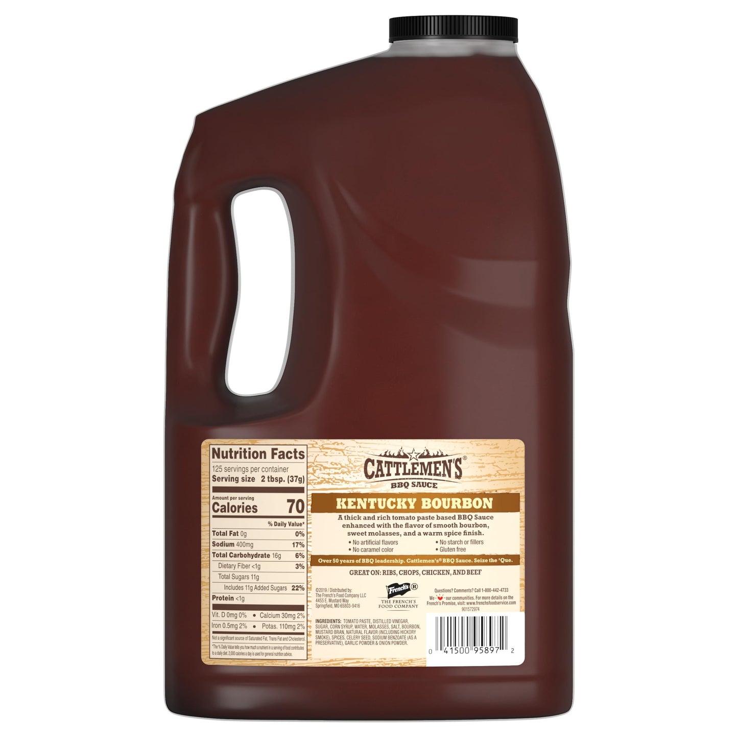 Cattlemen's Kentucky Bourbon BBQ Sauce, 1 gal - One Gallon Jug of Kentucky Bourbon Barbecue Sauce to Flavor Ribs, Chicken, Pork, Steak and More