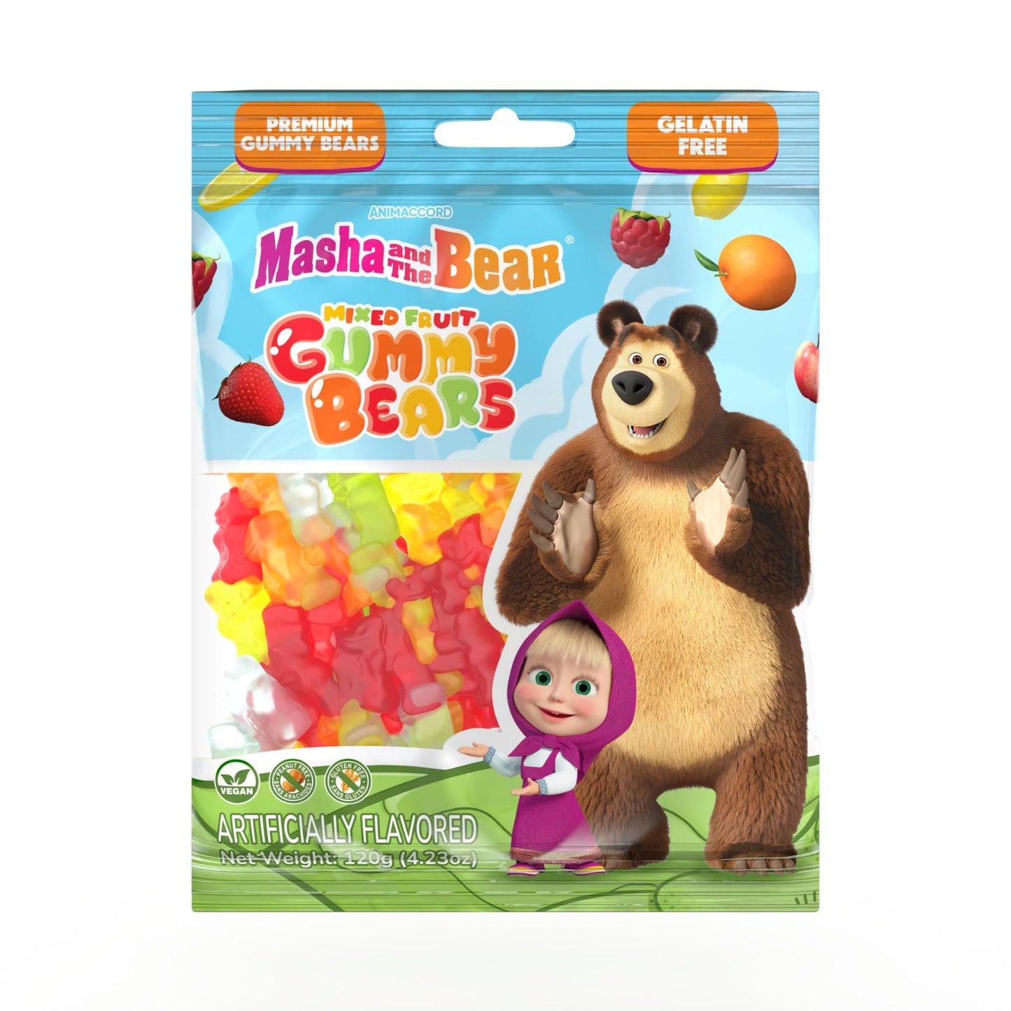 Bubblegum Kids Gelatin-Free Sour Gummy Bears Candy | Stocking Stuffers, Holiday Candy | Masha and the Bear | Vegan, Tangy Sour Mixed Fruit Flavors |