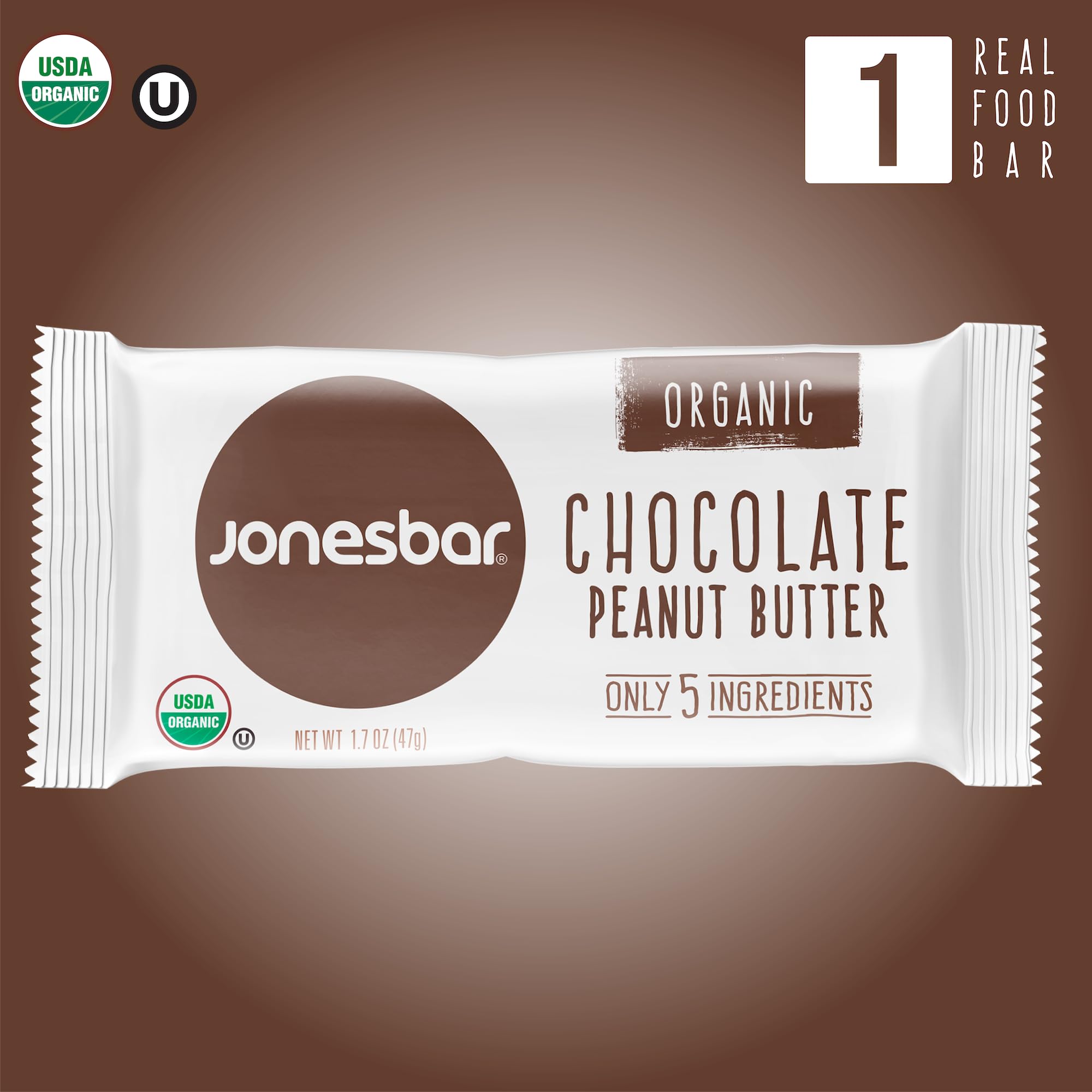 JONESBAR USDA Organic Fruit & Nut Bar, Non-GMO, Kosher, Vegan, Gluten Free, Simple Snack (Chocolate Peanut Butter, 1 Bar (Pack of 1))