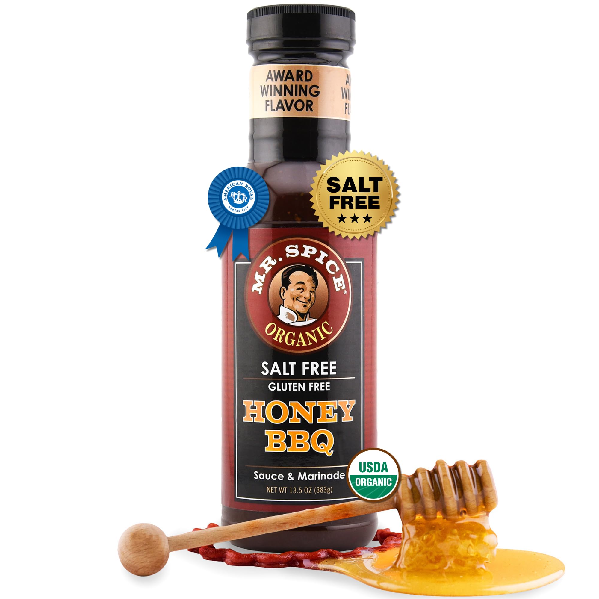 Mr. Spice Organic Honey BBQ Sauce, Salt Free BBQ Sauce (5mg/serving), Gluten Free, Low Sodium Barbecue Sauces for Marinade, Grill & Air Fryer, No Salt