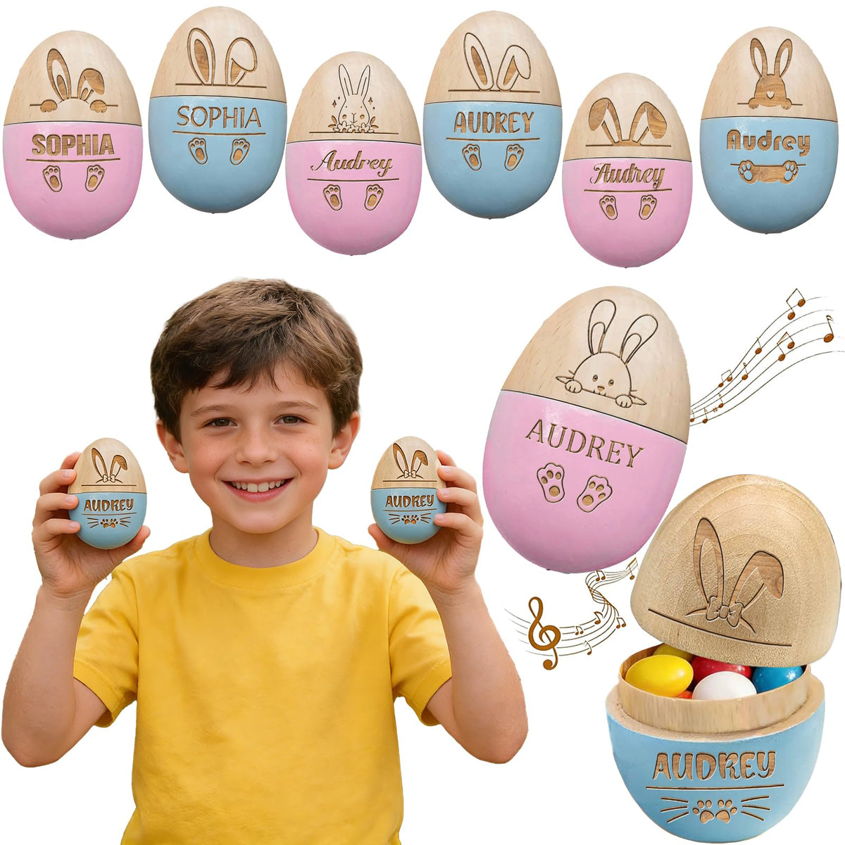 Personalized Wooden Easter Egg 2026 Engraved with Name, Custom Easter Eggs for Kids & Toddlers, Unique Easter Basket Decoration Gifts