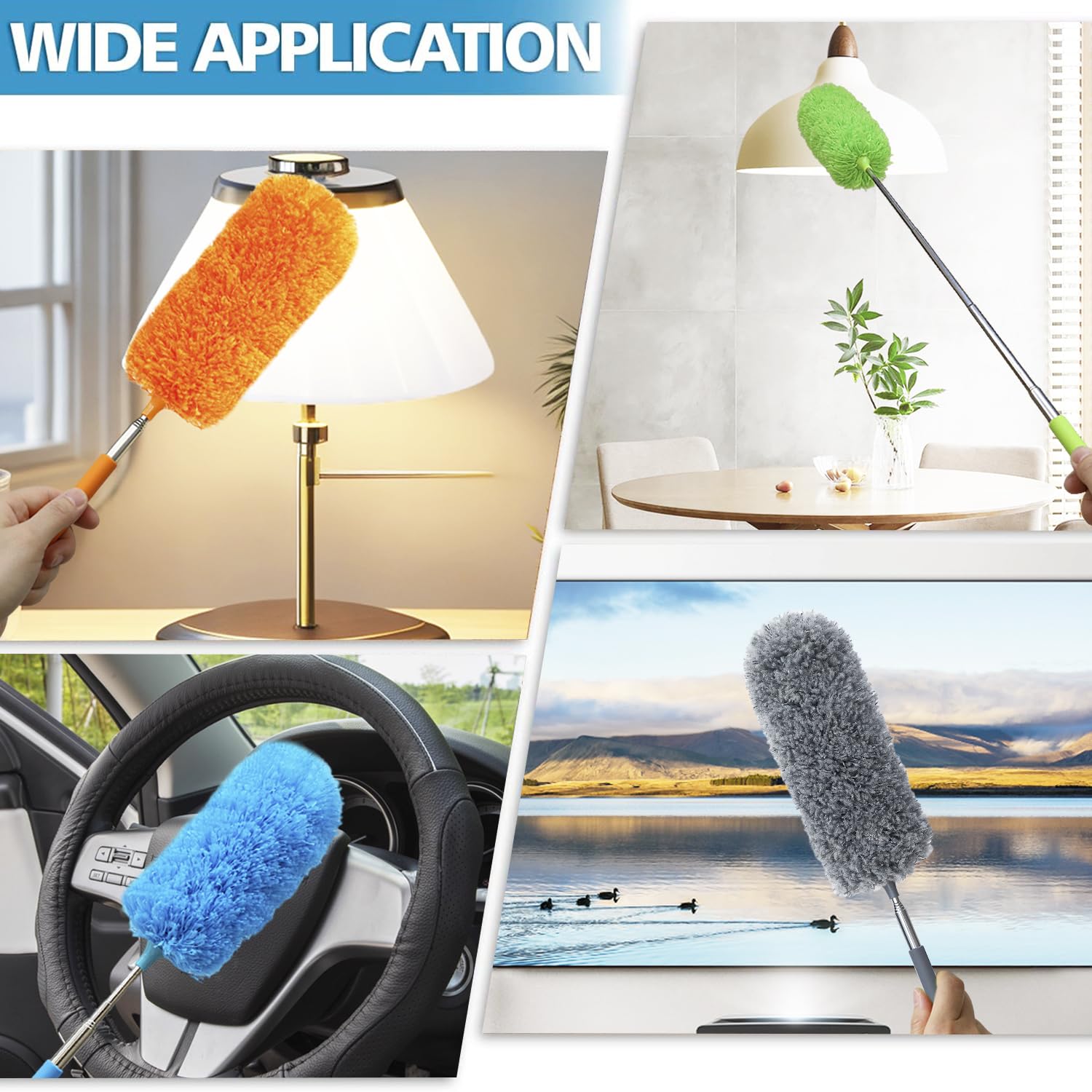 4 Pack Small Washable Microfiber Feather Duster, 13" to 30" Extendable Pole, Microfiber Head, Cleaning Tool for Office, Car, Computer, Furniture, Sofa