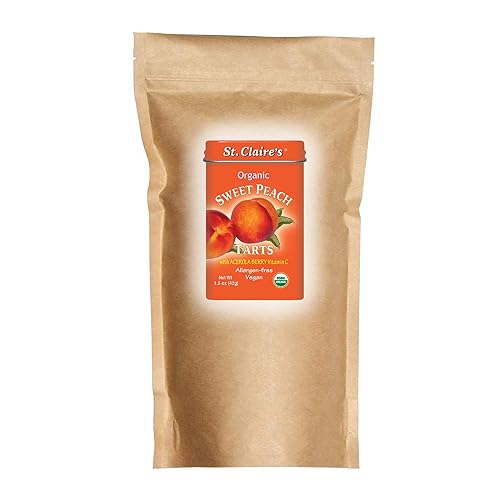 St. Claire's Organic Fruit Tart Candies, (Sweet Peach, 27 Ounce Refill Bag, over 800 pieces) | Gluten-Free, Vegan, GMO-Free, Plant-based