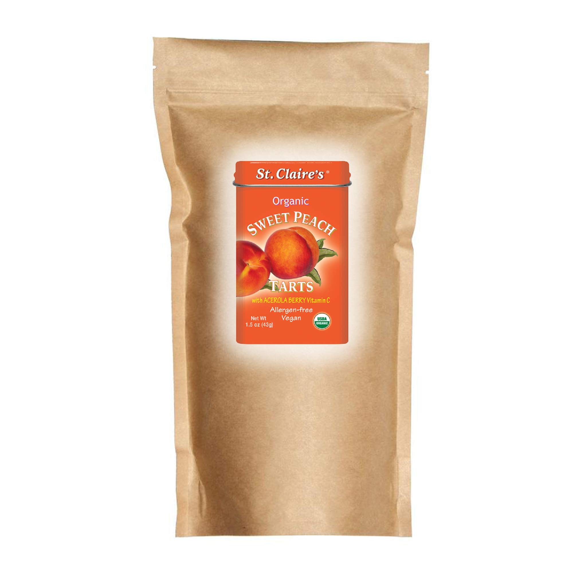 St. Claire's Organic Fruit Tart Candies, (Sweet Peach, 27 Ounce Refill Bag, over 800 pieces) | Gluten-Free, Vegan, GMO-Free, Plant-based