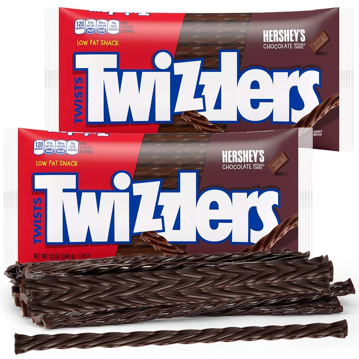 TWIZZLERS Chocolate Flavored Twists Candy, Low Fat, 2 Pack, 12 oz Bags