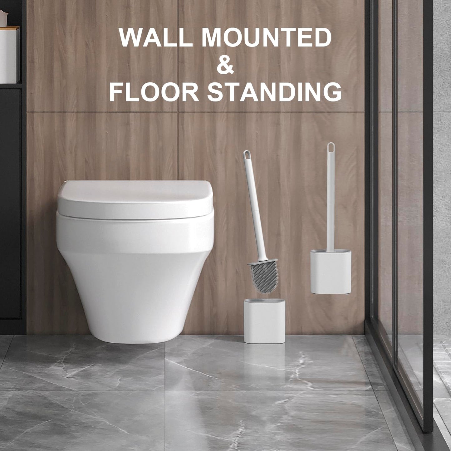 Ibergrif M34151-3 Toilet Brushes & Holders, Deep Cleaner Silicone Toilet Brush, Flat Toilet Brush with Long Handle, Quick Drying Loo Brush and Holder
