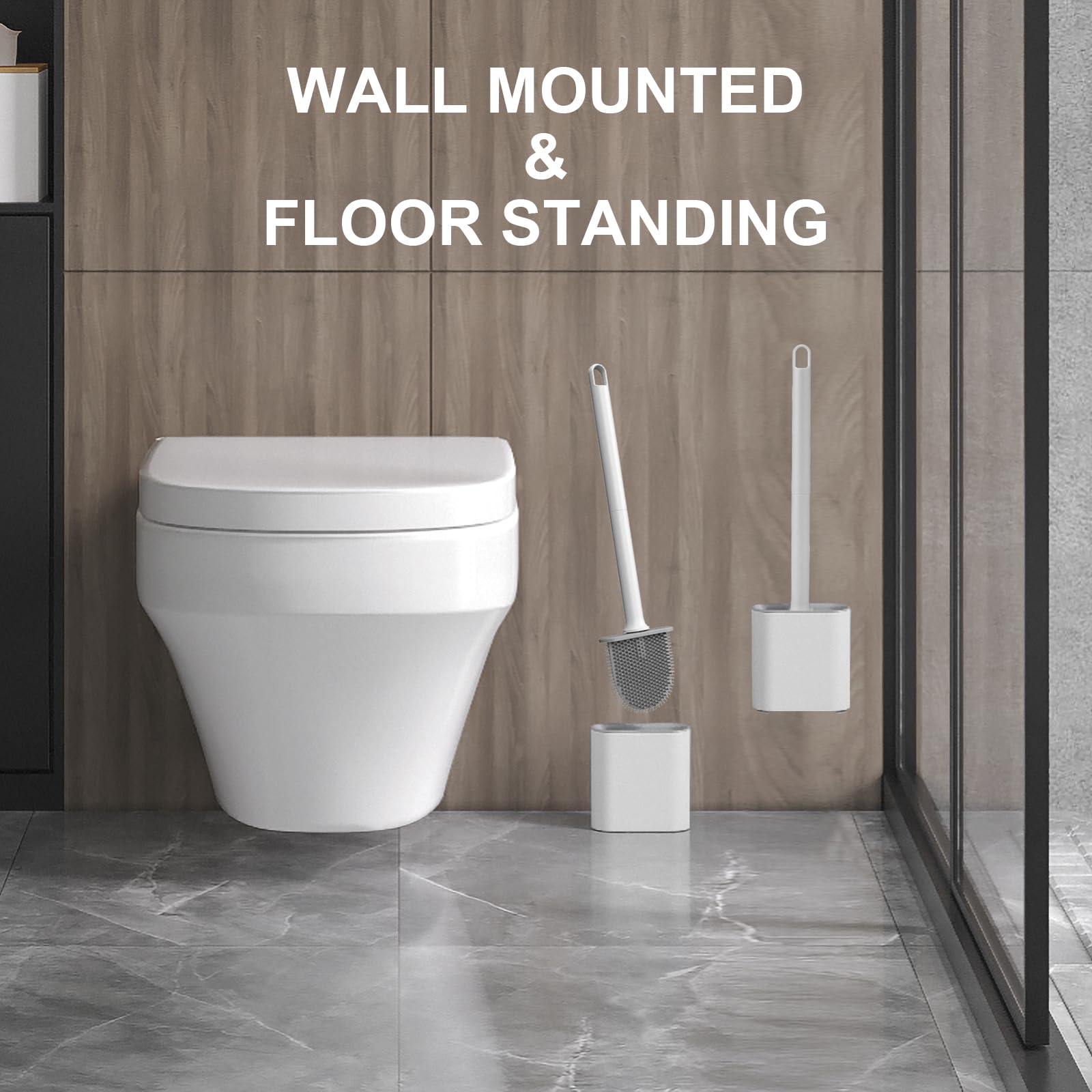 Ibergrif M34151-3 Toilet Brushes & Holders, Deep Cleaner Silicone Toilet Brush, Flat Toilet Brush with Long Handle, Quick Drying Loo Brush and Holder
