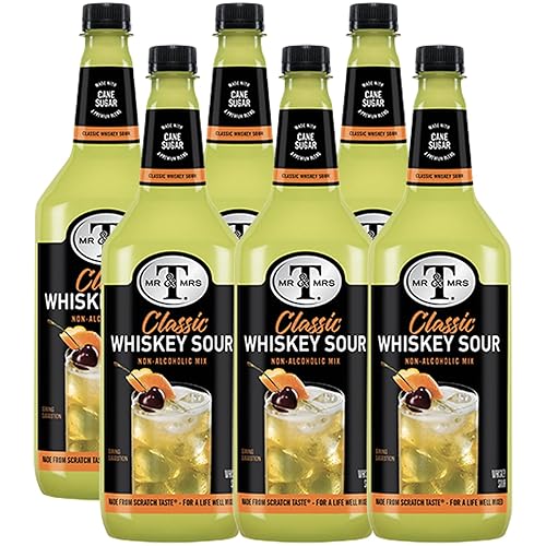 Mr & Mrs T Whiskey Sour Mix, 1L Bottle, - Premium Cocktail Mixer for Whiskey Sour Mixes, Ready to Use
