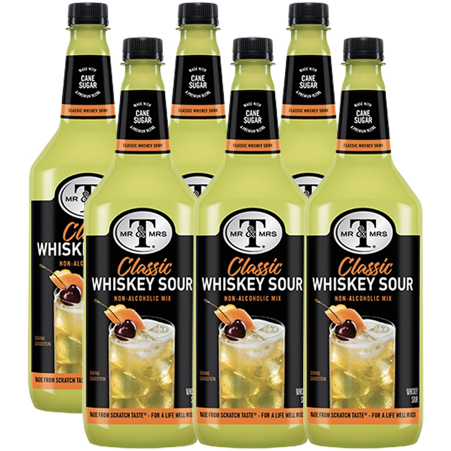 Mr & Mrs T Whiskey Sour Mix, 1L Bottle, - Premium Cocktail Mixer for Whiskey Sour Mixes, Ready to Use