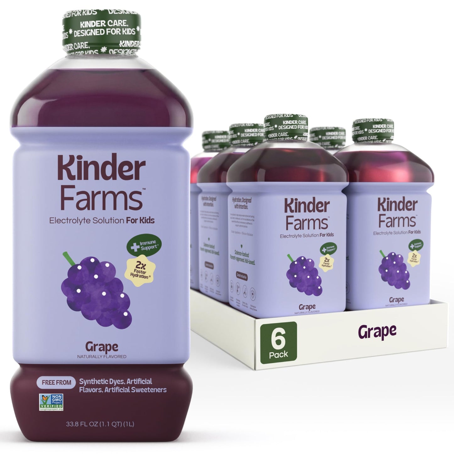 KinderFarms Electrolyte Solution for Kids and Adults - Hydration Drink (Grape, 6 Pack), No Artificial Sweeteners or Flavors, No Synthetic Dyes, Vegan