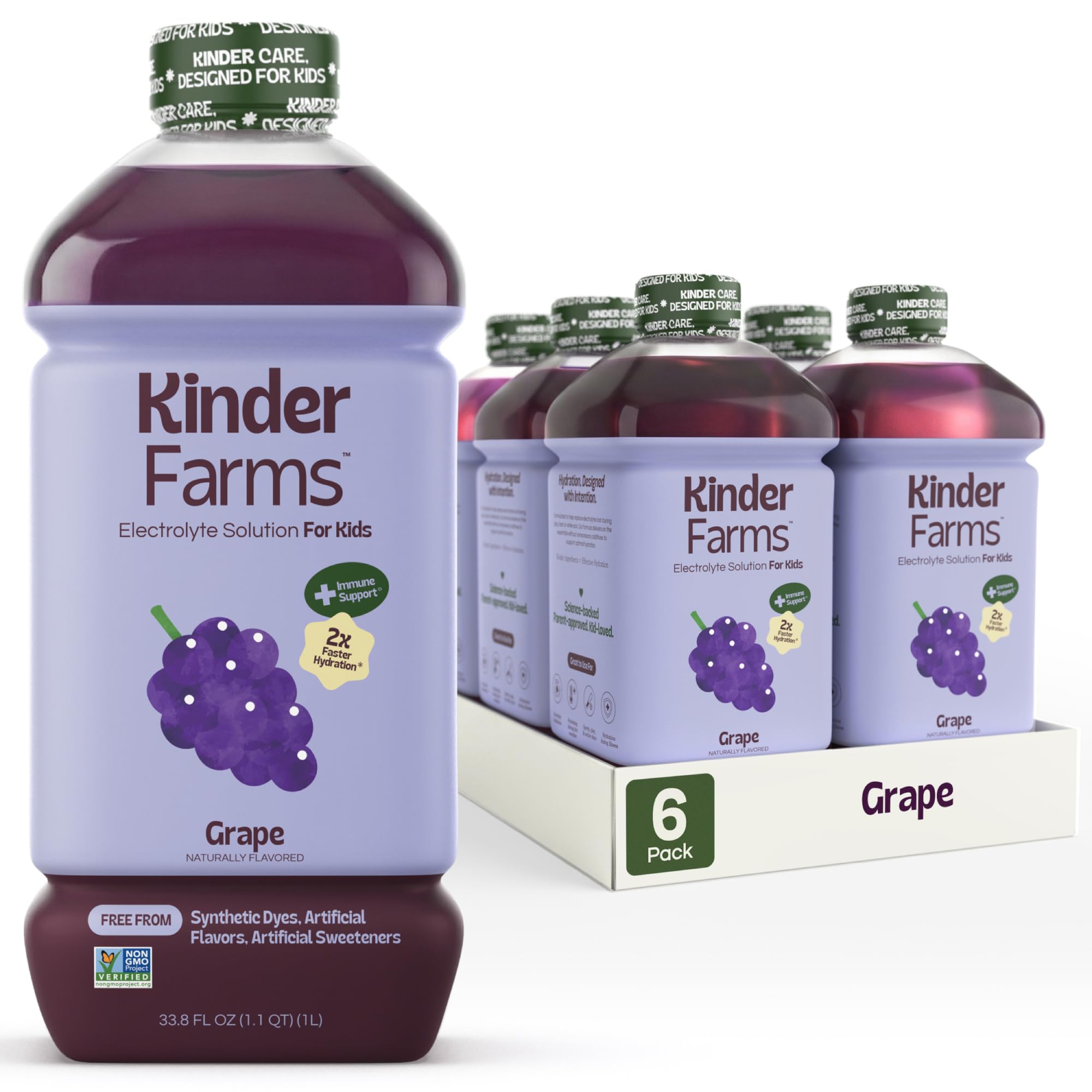 KinderFarms Electrolyte Solution for Kids and Adults - Hydration Drink (Grape, 6 Pack), No Artificial Sweeteners or Flavors, No Synthetic Dyes, Vegan
