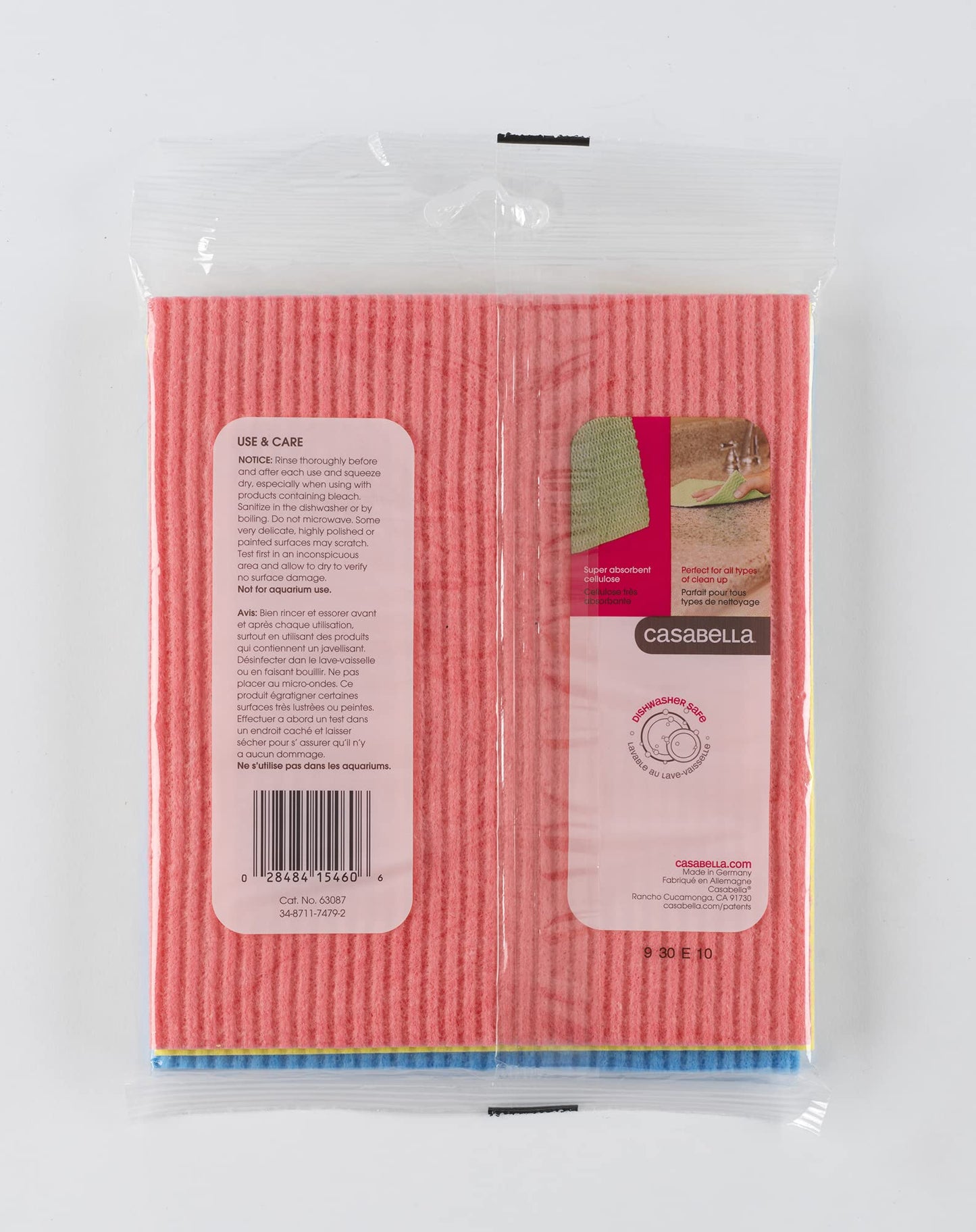 Casabella Cellulose Sponge Cloths Set of 3 All-Purpose Reusable Cleaning Wipes, 8 x 7-Inch, Assorted Colors