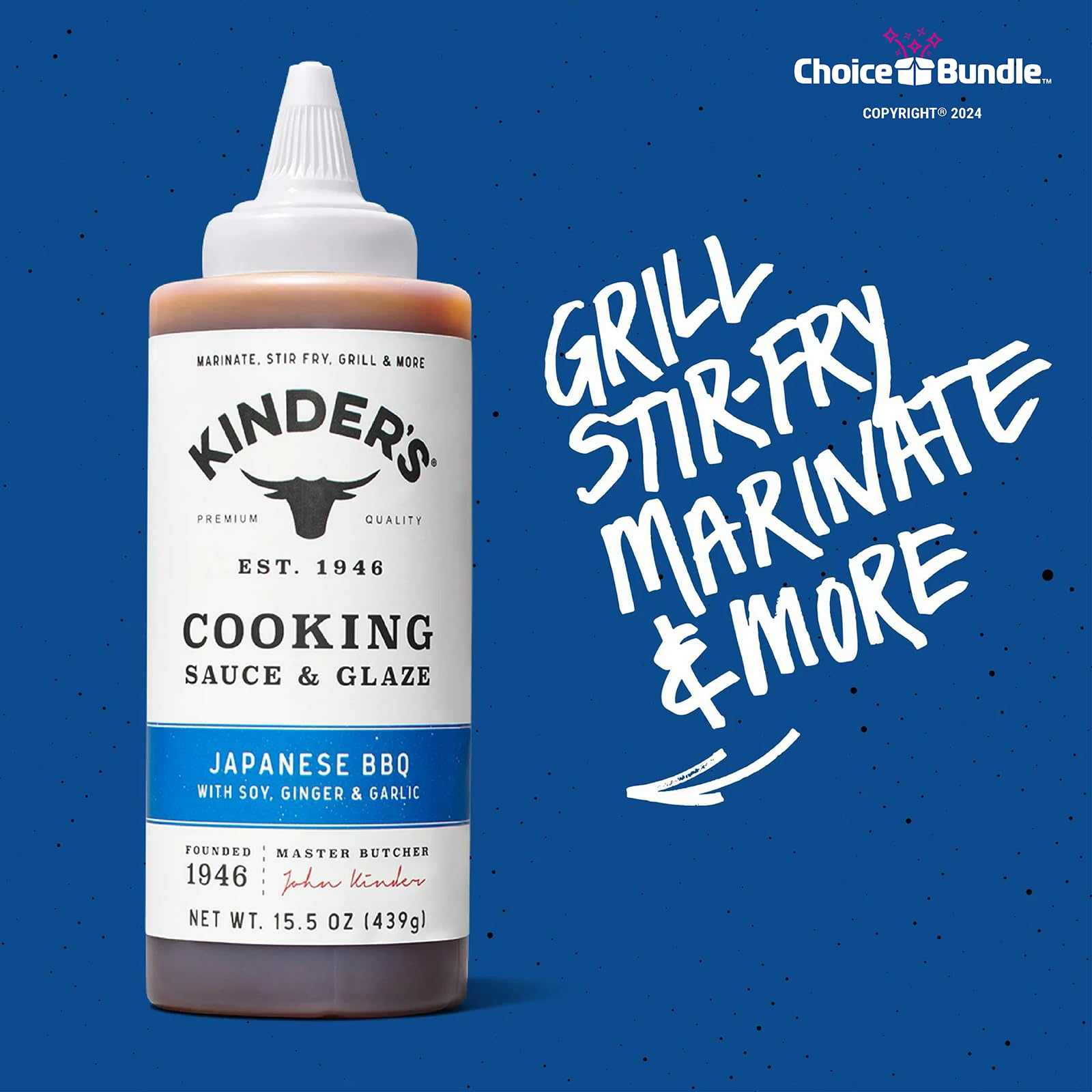 Kinder’s Japanese BBQ Cooking Sauce & Glaze 3 Pk (46.5 oz) - with Soy, Ginger & Garlic to Marinate, Stir-Fry Grill + Barbecue Guide & Bottle Opener (5