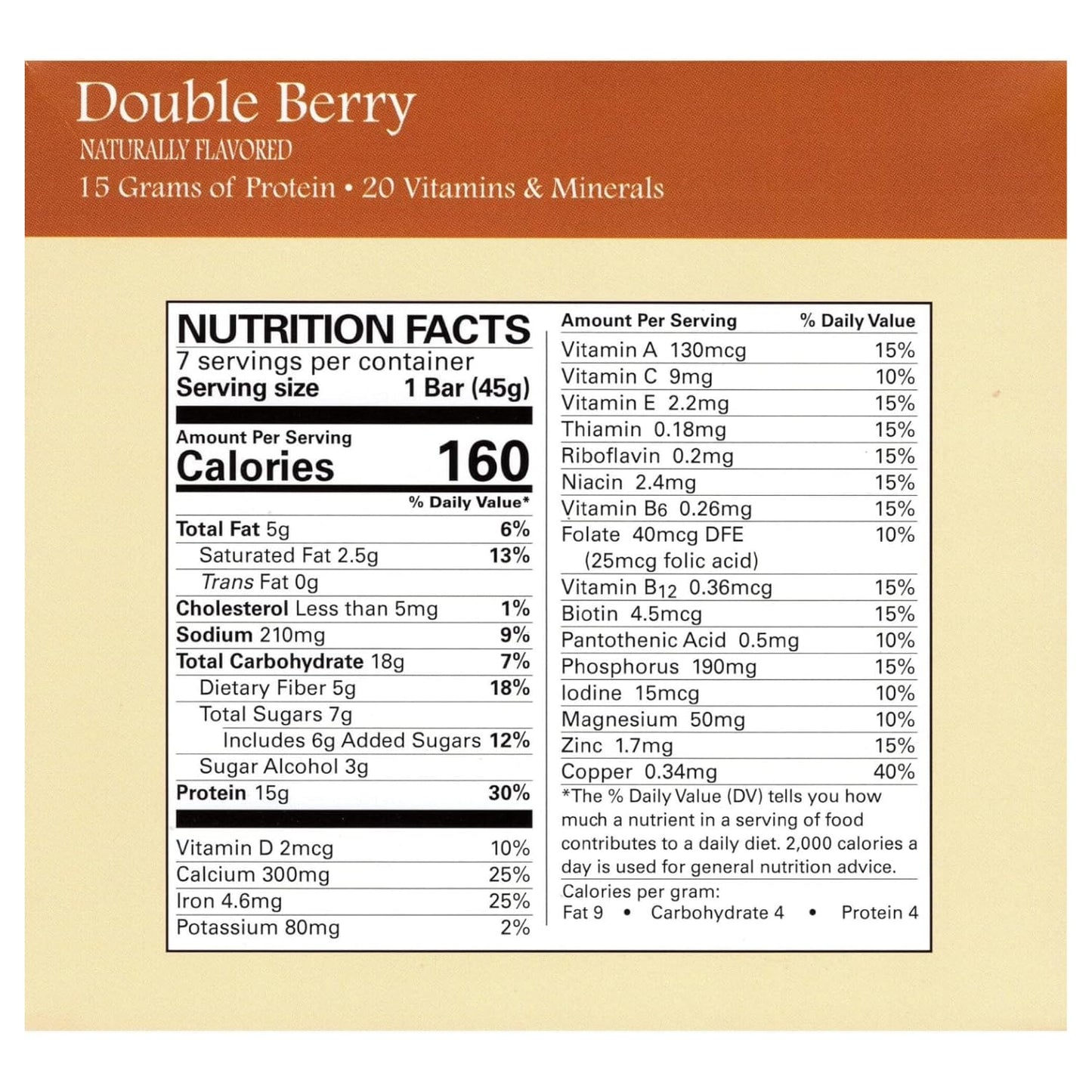 High Protein Snack and Meal Replacement Bar/Diet Bars - Double Berry (7ct) - Trans Fat Free, Aspartame Free, Kosher, High Fiber_AB?