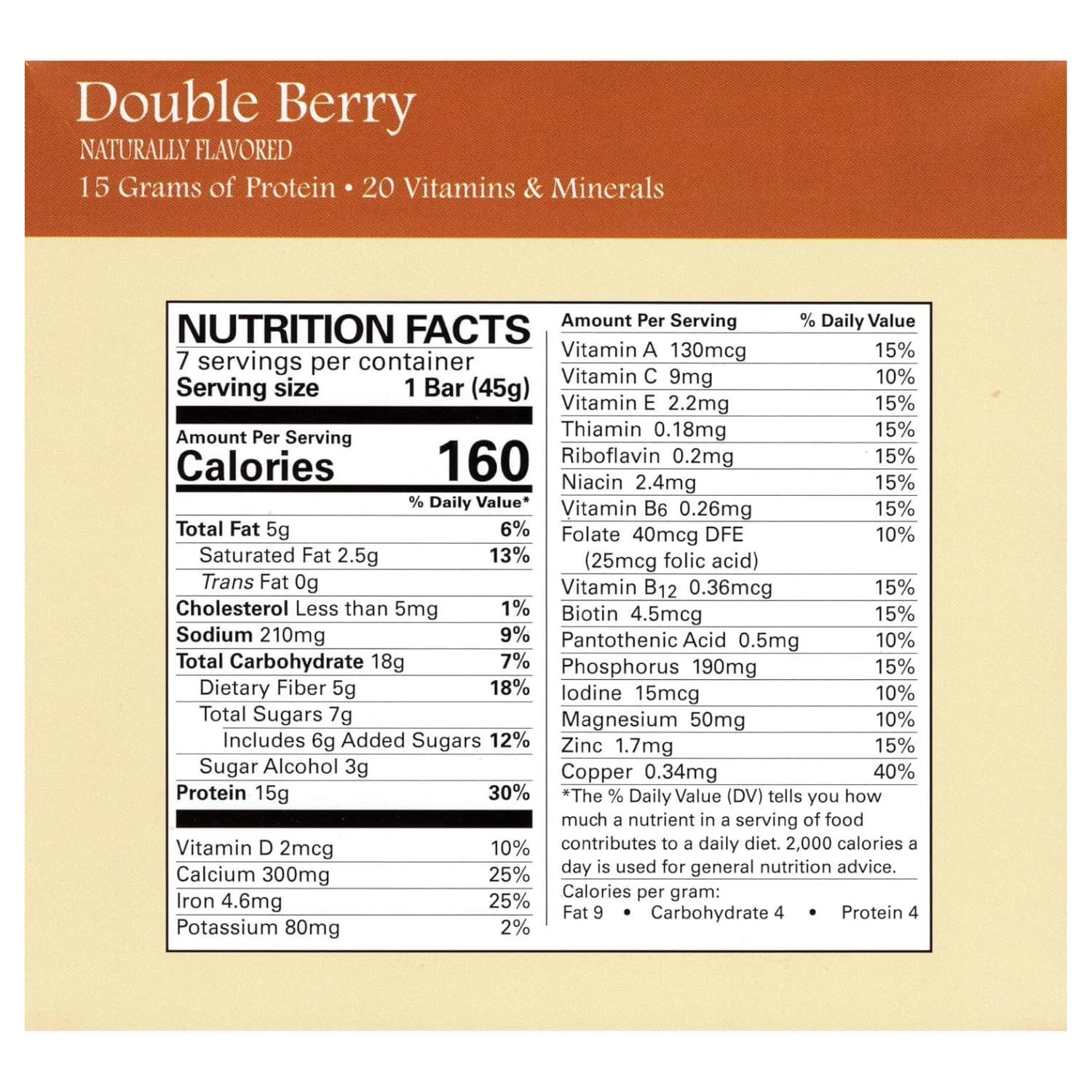 High Protein Snack and Meal Replacement Bar/Diet Bars - Double Berry (7ct) - Trans Fat Free, Aspartame Free, Kosher, High Fiber_AB?