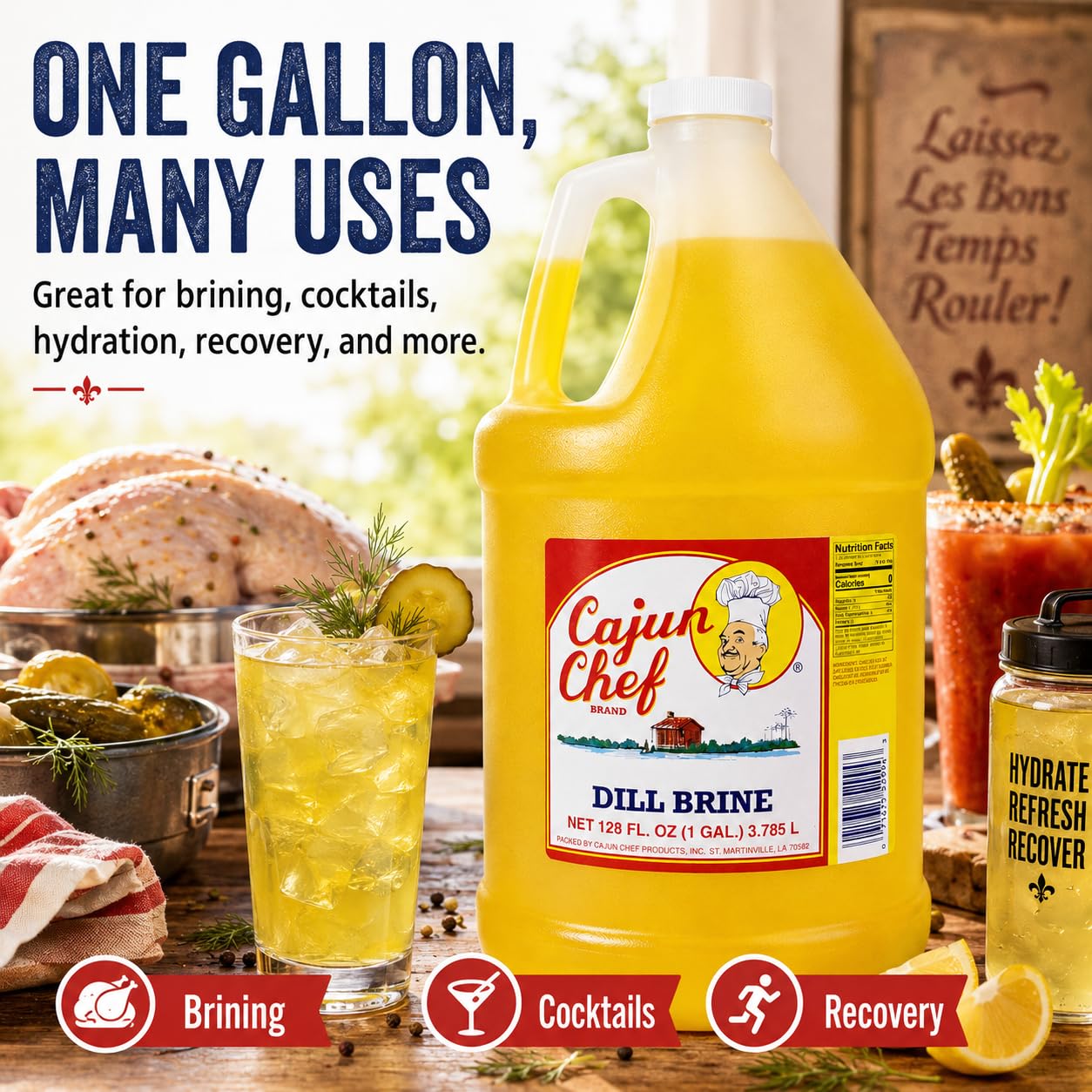 Cajun Chef Dill Brine - Perfect for Brining, Relieves Muscle Cramps, Bloody Mary's, Hydration, Recovery and More (1 Gallon (Pack of 2))