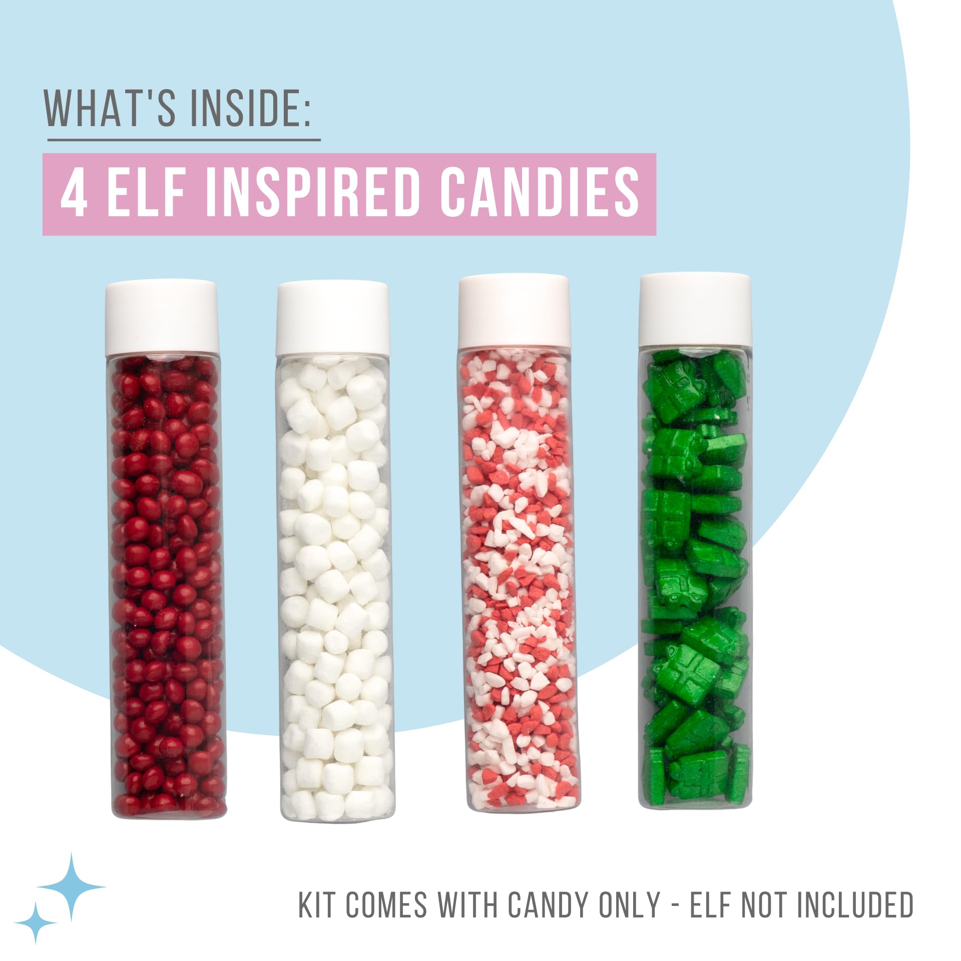 Sweets Indeed Holiday Elf Candy Topper 4-Pack - Marshmellows, Crumblefetti Candy Toppings for Ice Cream, Cupcakes, Hot Cocoa & Cookies | Fun Holiday