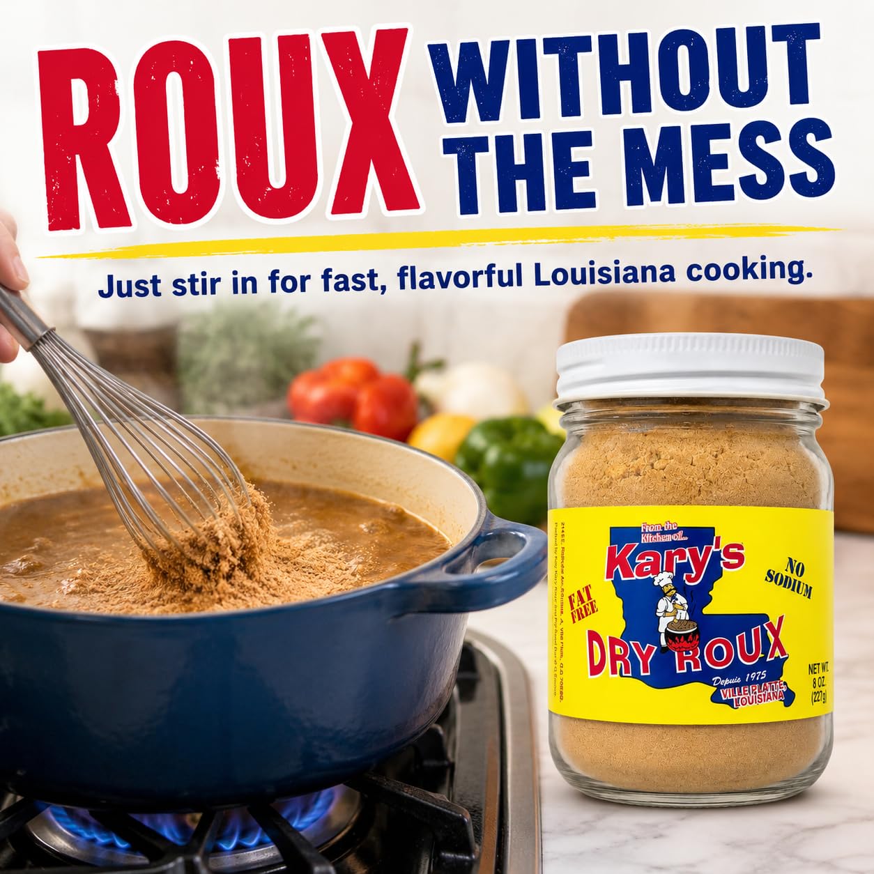 Kary's No Fat Dry Roux 8 oz, No Sodium Cajun Gumbo Base, Pack of 1