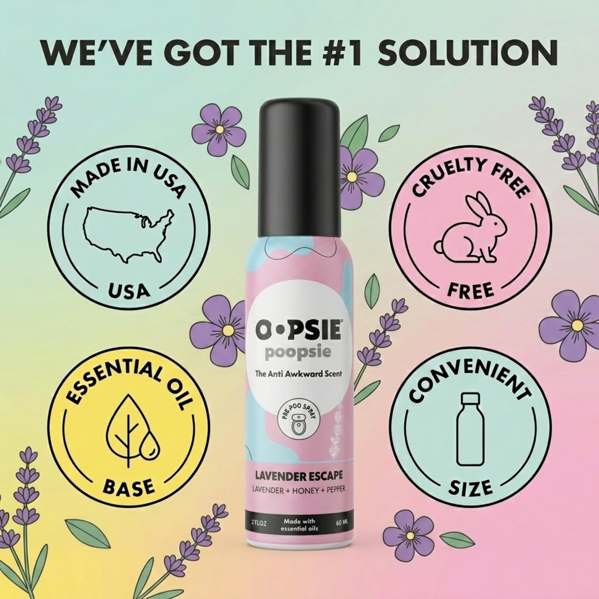 Oopsie Poopsie Toilet Spray - Before & After You Go Bathroom Odor Eliminator & Neutralizer Spray, Travel Size with Essential Oils, TSA Approved