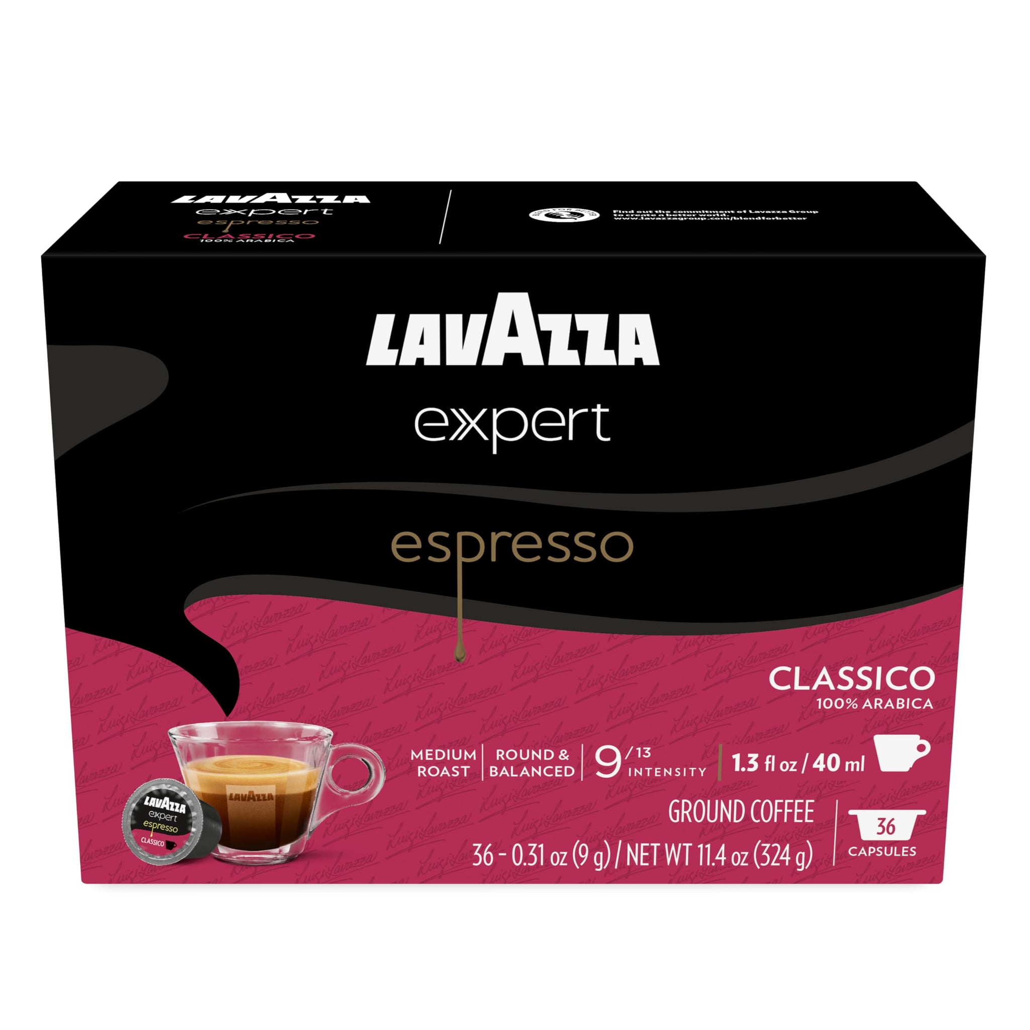 Lavazza Expert Espresso Classico Capsules, Medium Roast, 100% Arabica, Compatible with Lavazza Classy Machines (72 Capsules)