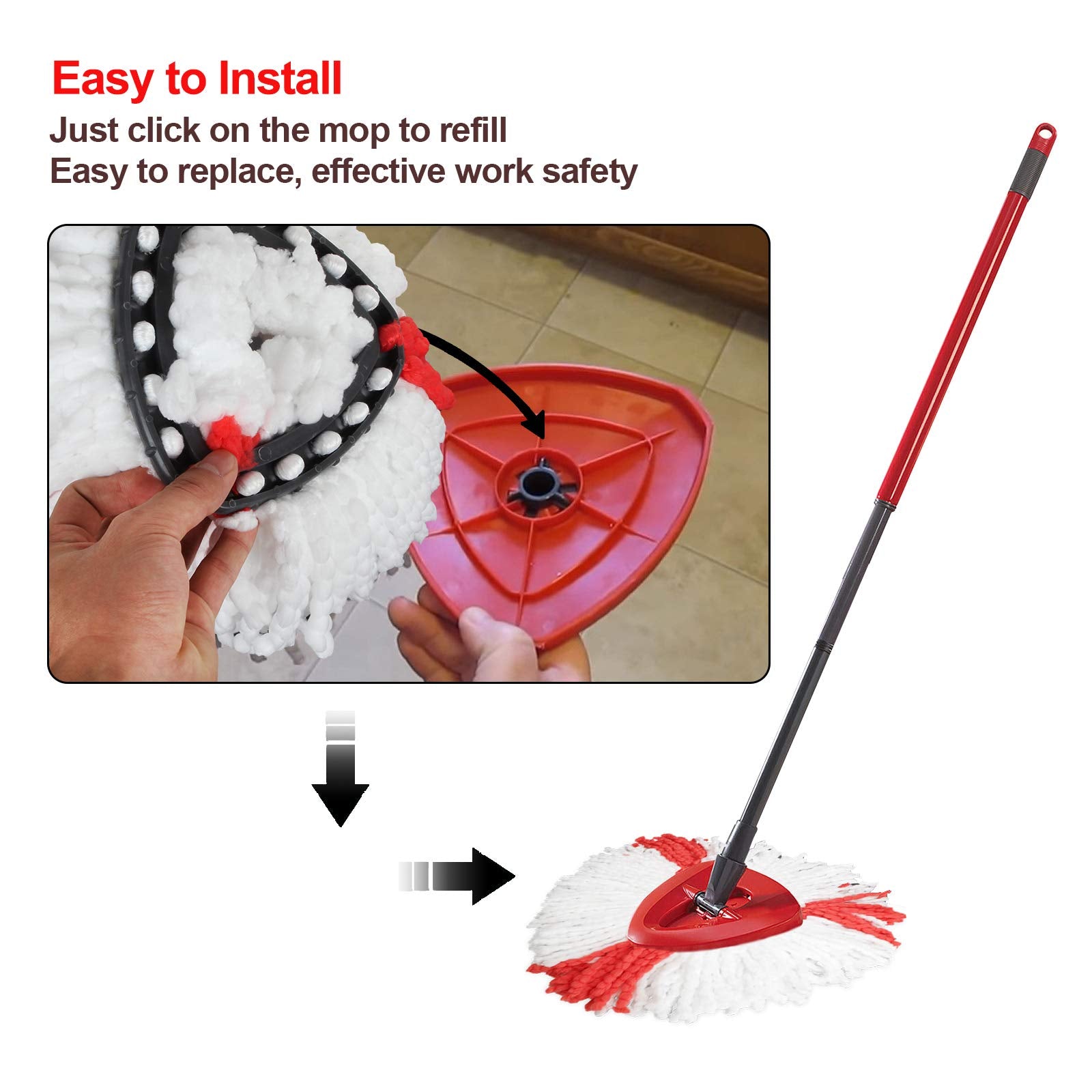 AKOLAFE 8 Pack Spin Mop Replacement Heads, 100% Microfiber Easywring Mop Refill, Mop Replacement Heads Spin Mop Compossible with 1 Tank Bucket System