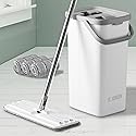 JC Jorden Mop and Bucket with Wringer Set, Hands Free Flat Floor Mop and Bucket, 3 Washable Microfiber Pads Included, Wet and Dry Use, Home Floor