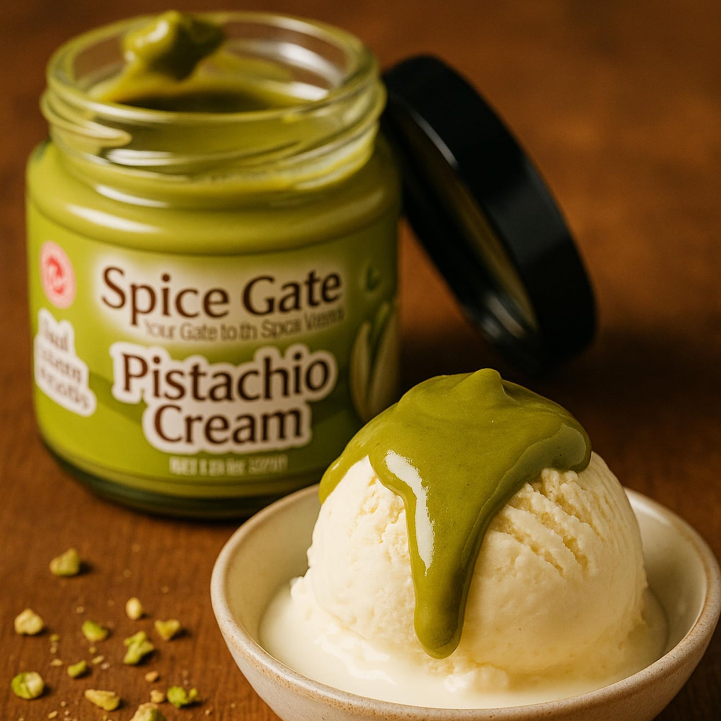 Spice Gate Pistachio Cream - Real Creamy Antep Pistachios - Premium Dessert Spread, Rich & Smooth Texture - 7.05 oz (200g) Jar - Made in Turkey