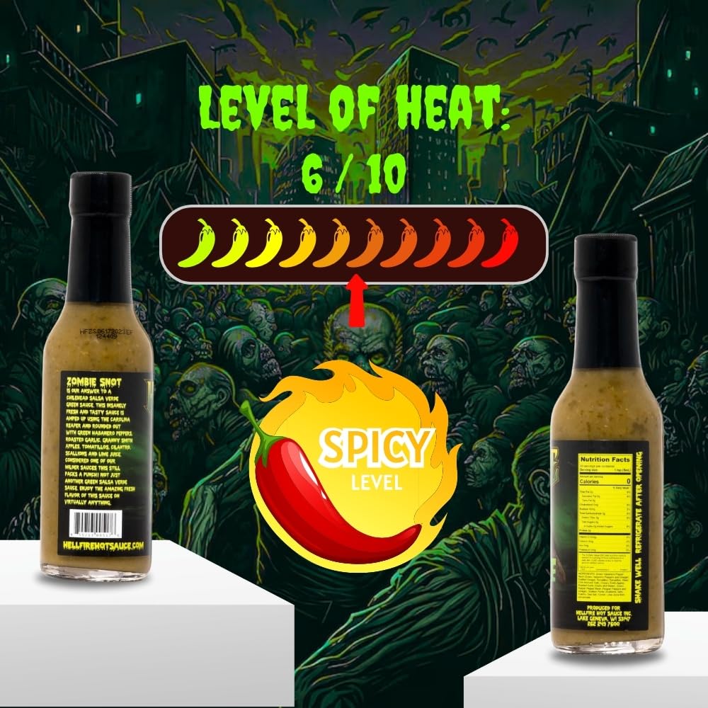Hellfire Zombie Snot Hot Sauce, Award-Winning Chilehead Salsa Verde Sauce, Made with Carolina Reaper Peppers, World's Best Taco Sauce, Gourmet, Vegan